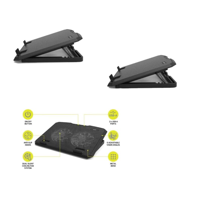 Port Designs Ergonomic 15.6'' 17'' Notebook Cooling Stand X2 Fans