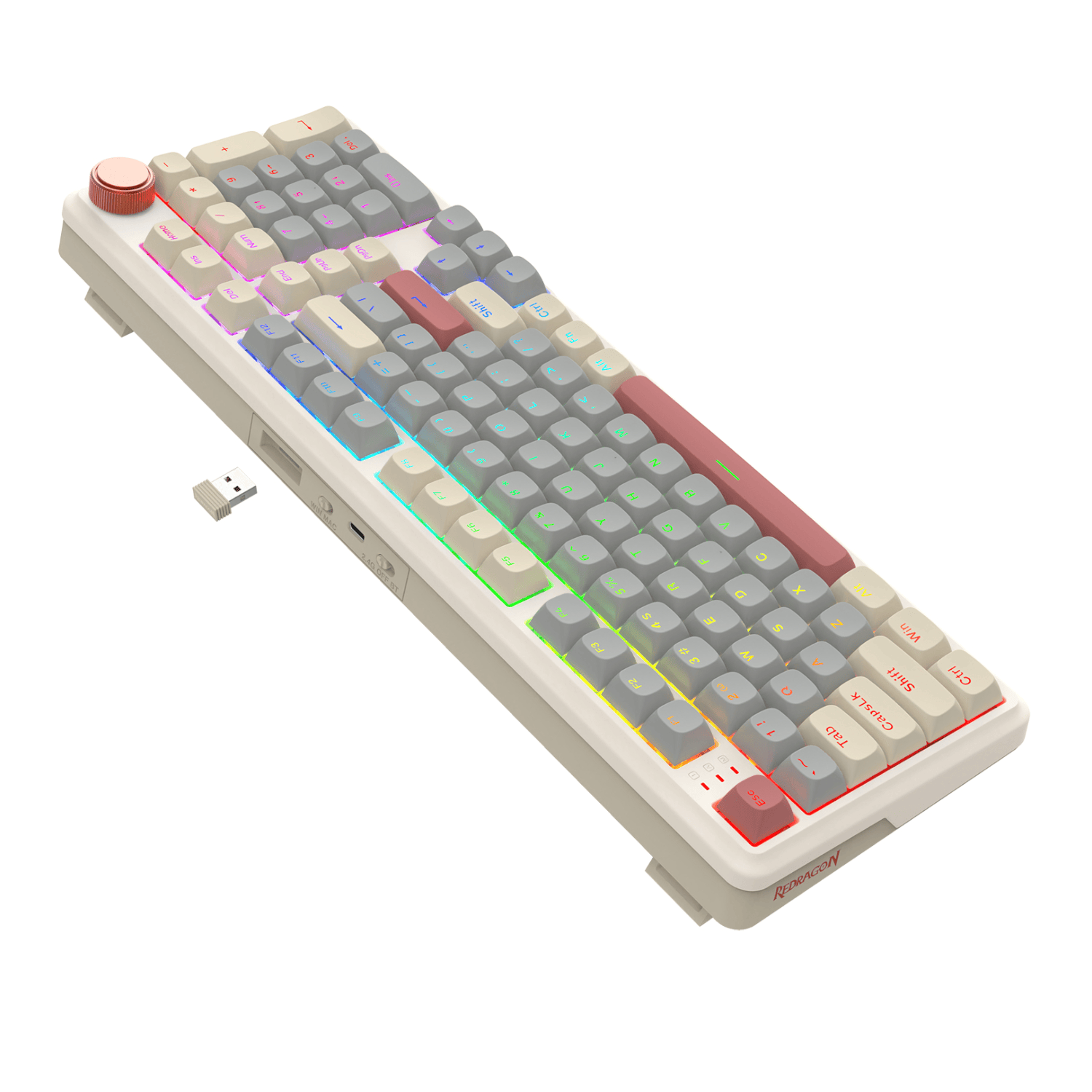 Redragon EISA 100 Retro RGB Wireless Mechanical Keyboard - Cream/Grey - Image 6